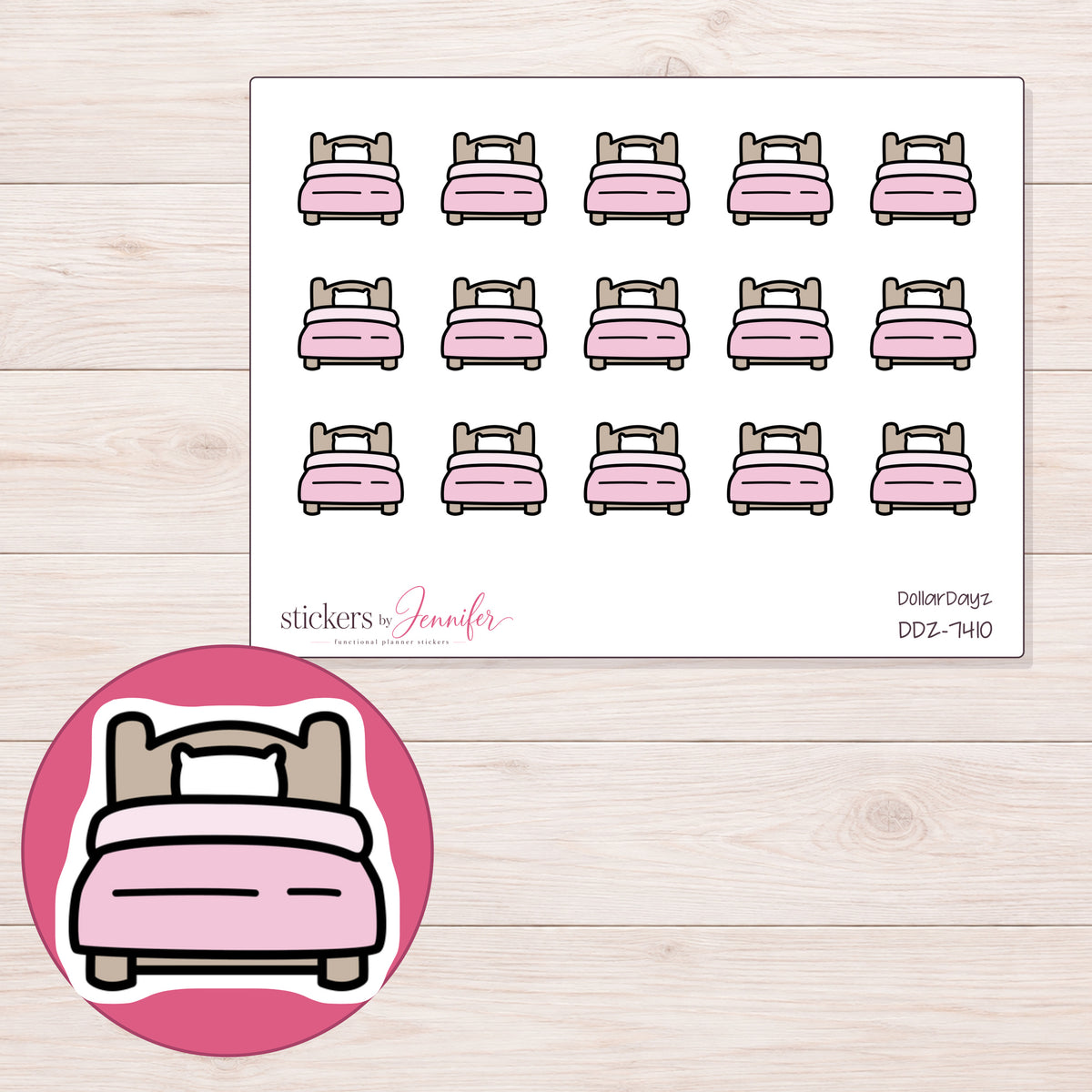 DDZ-7410 planner sticker sheet with enlarged sticker detail