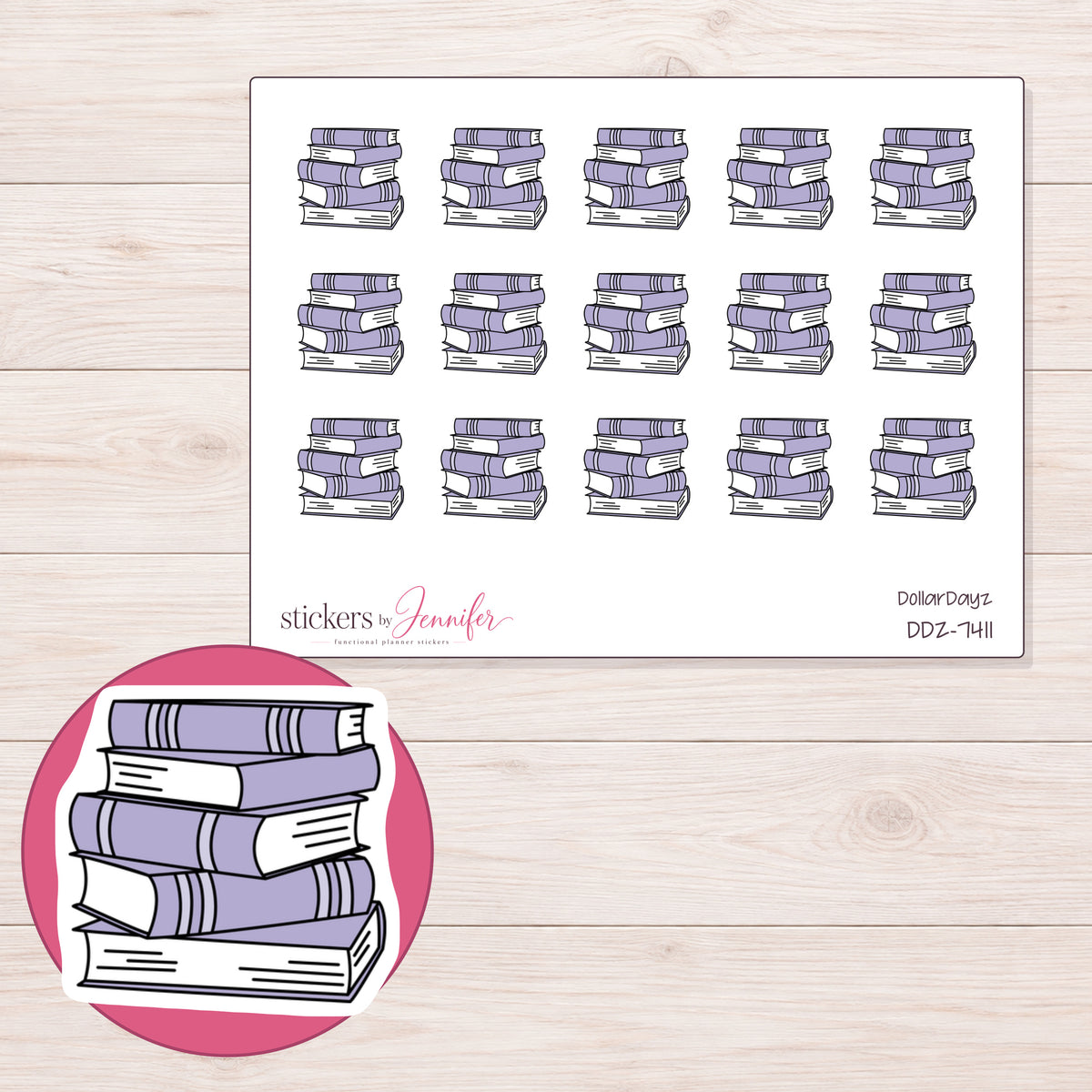 DDZ-7411 planner sticker sheet with enlarged sticker detail