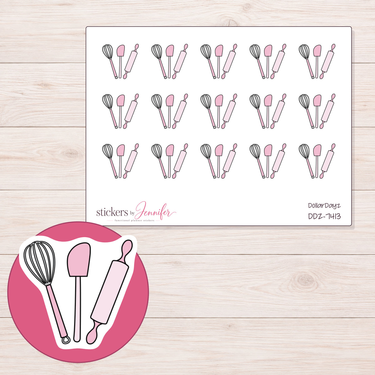 DDZ-7413 planner sticker sheet with enlarged sticker detail