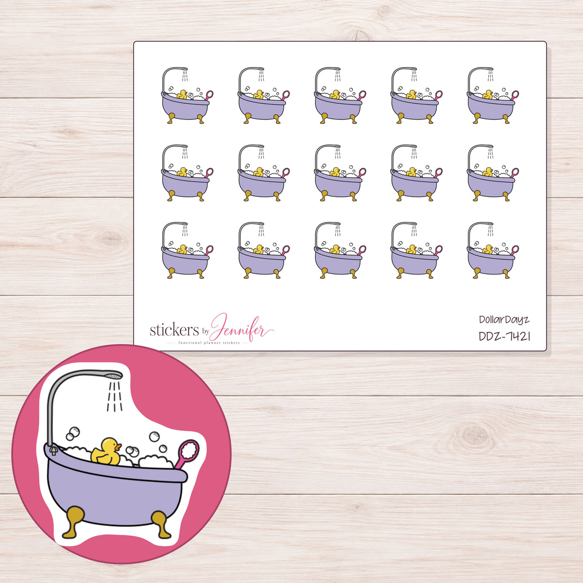 DDZ-7421 planner sticker sheet with enlarged sticker detail