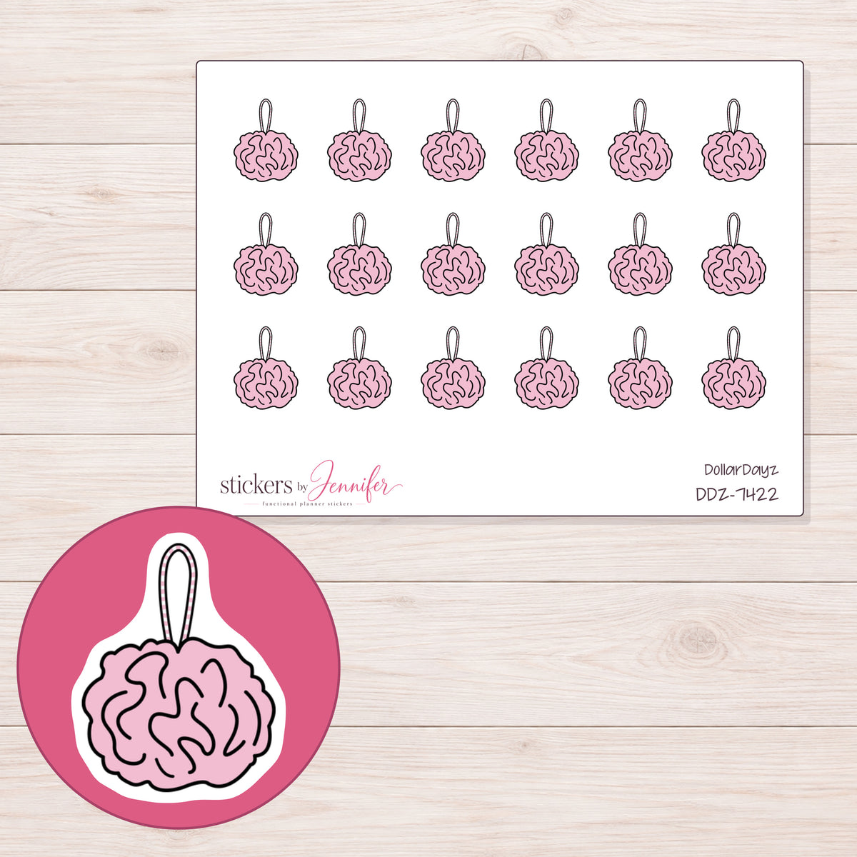 DDZ-7422 planner sticker sheet with enlarged sticker detail