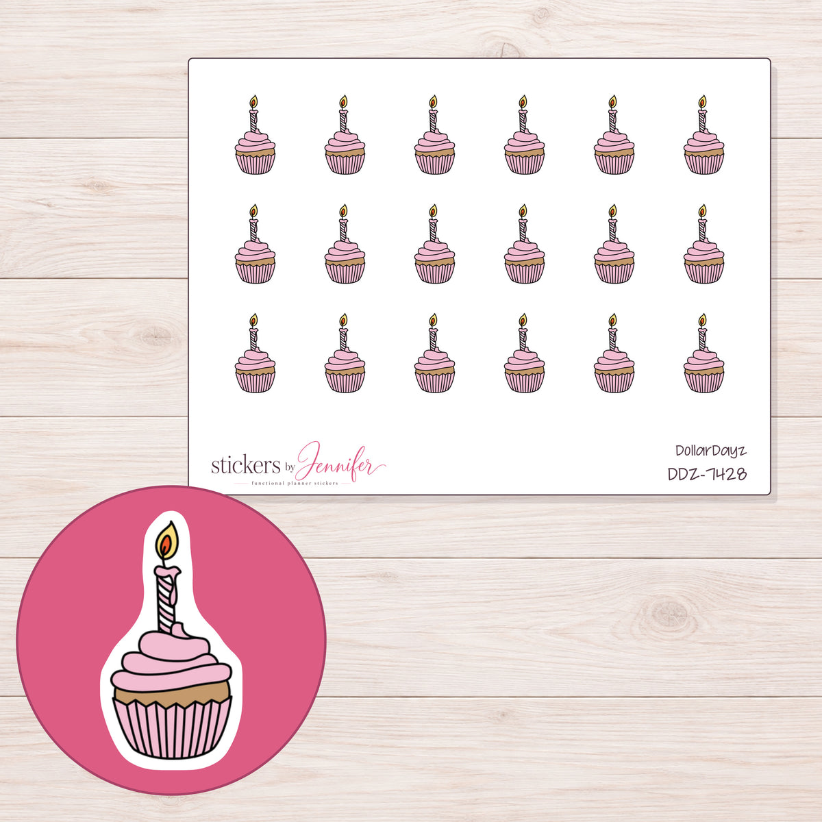 DDZ-7428 planner sticker sheet with enlarged sticker detail
