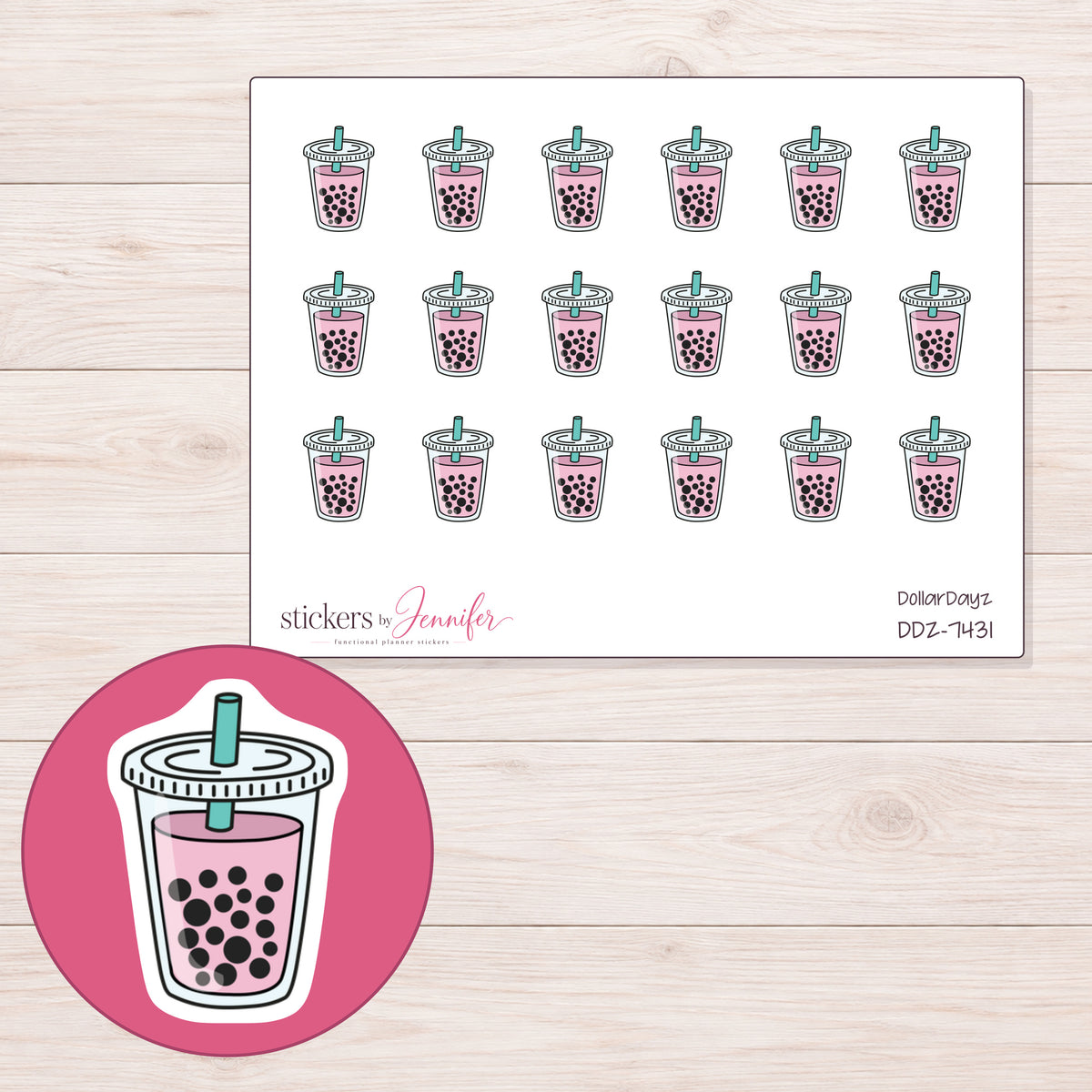 DDZ-7431 planner sticker sheet with enlarged sticker detail