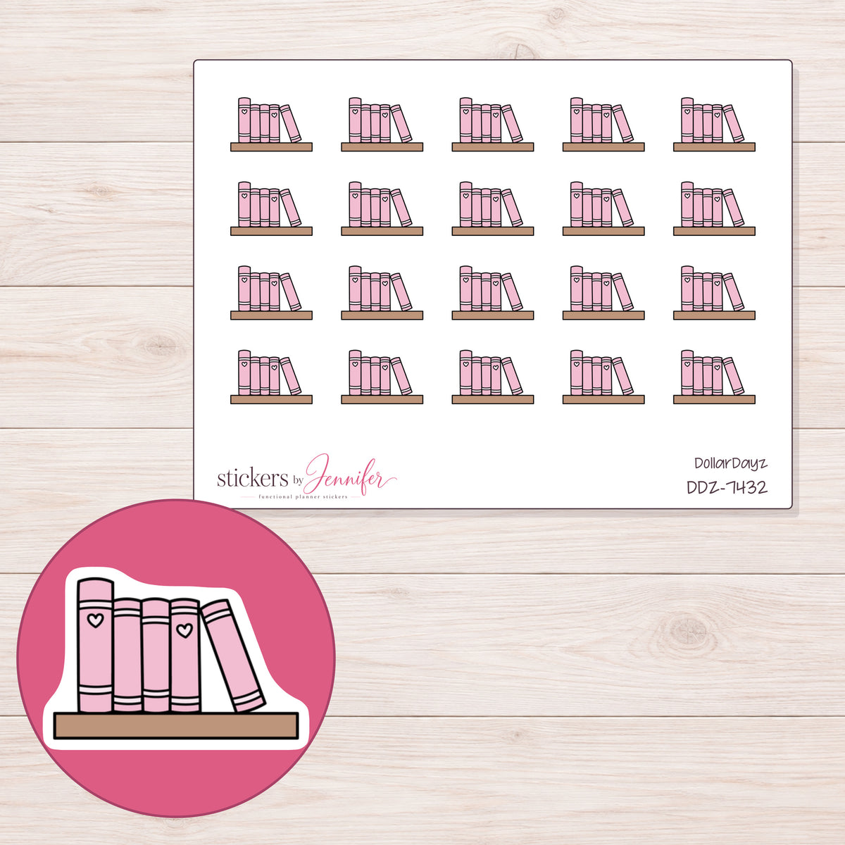 DDZ-7432 planner sticker sheet with enlarged sticker detail