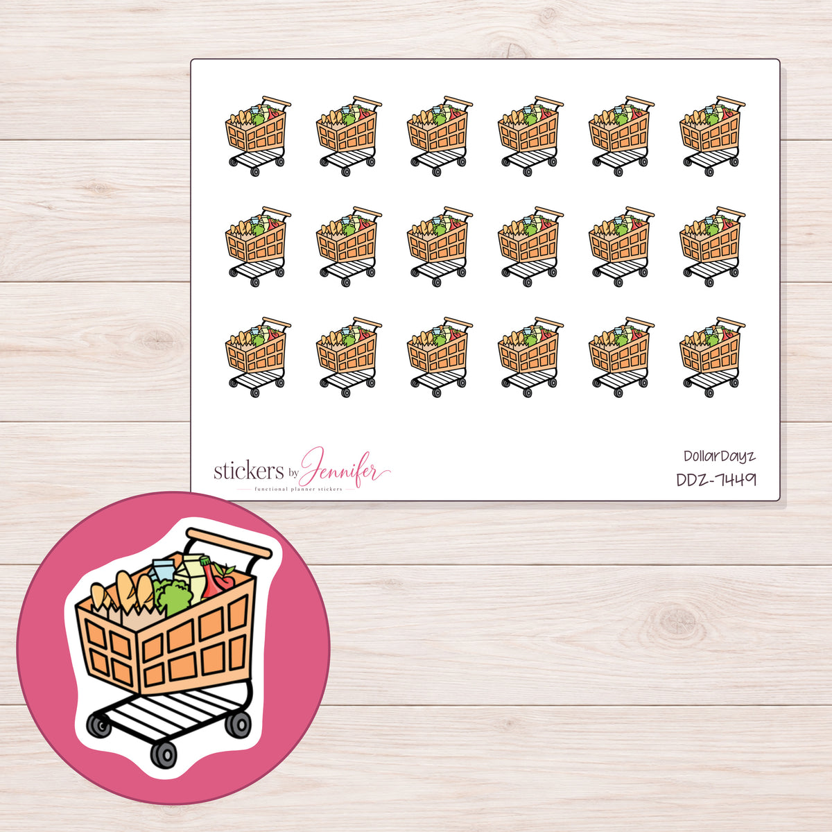 DDZ-7449 planner sticker sheet with enlarged sticker detail