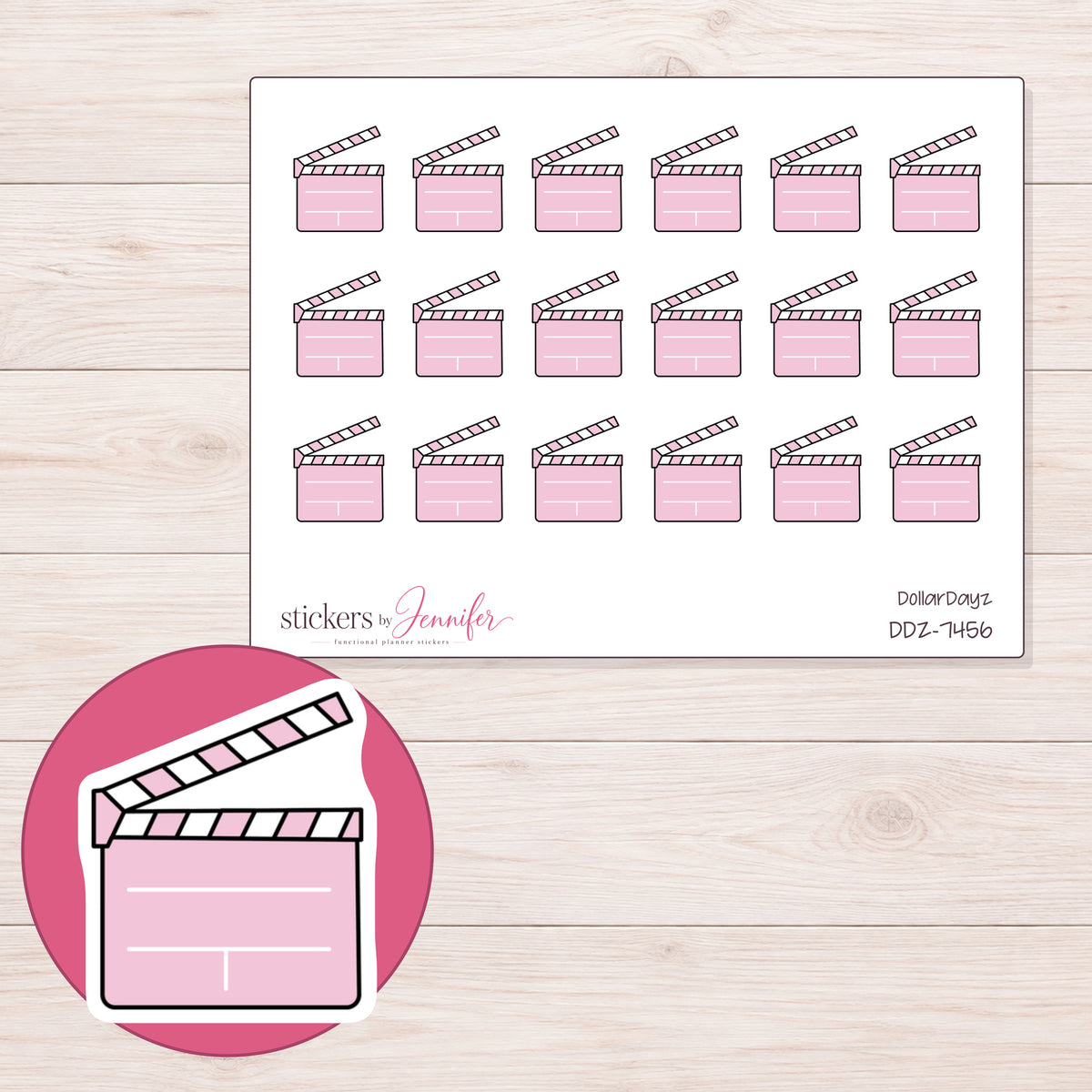DDZ-7456 planner sticker sheet with enlarged sticker detail
