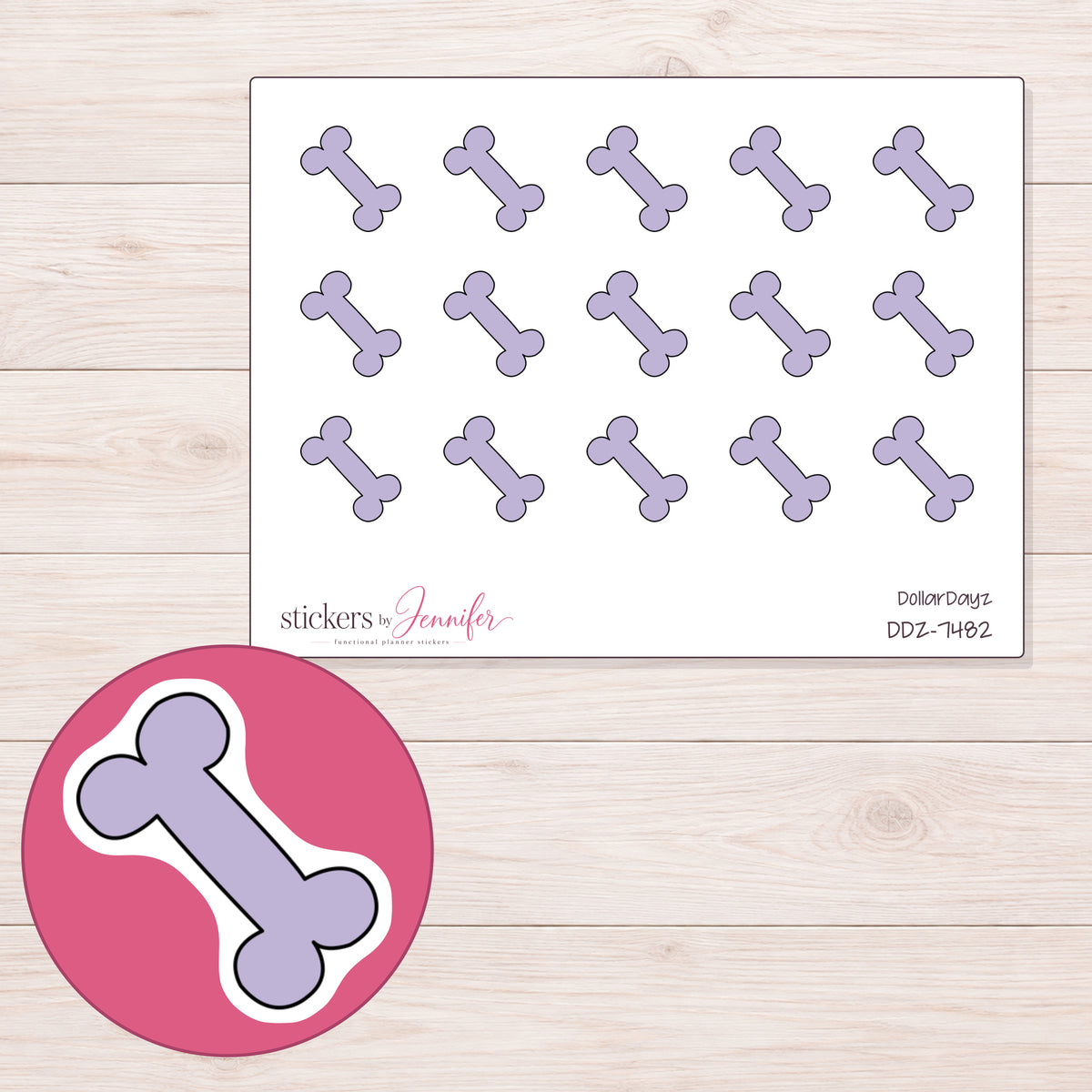 DDZ-7482 planner sticker sheet with enlarged sticker detail