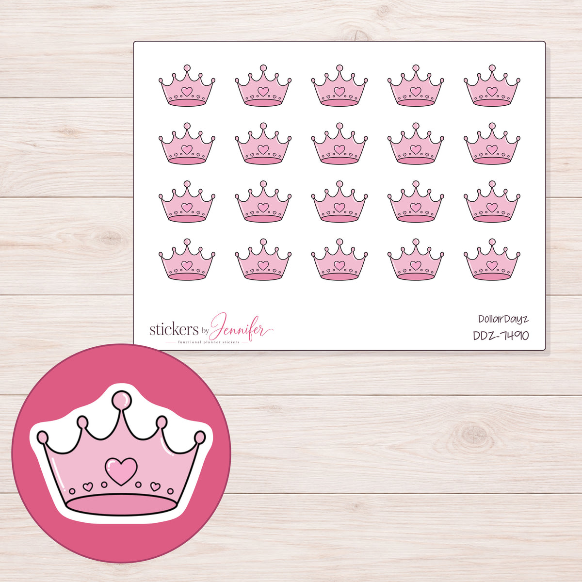 DDZ-7490 planner sticker sheet with enlarged sticker detail
