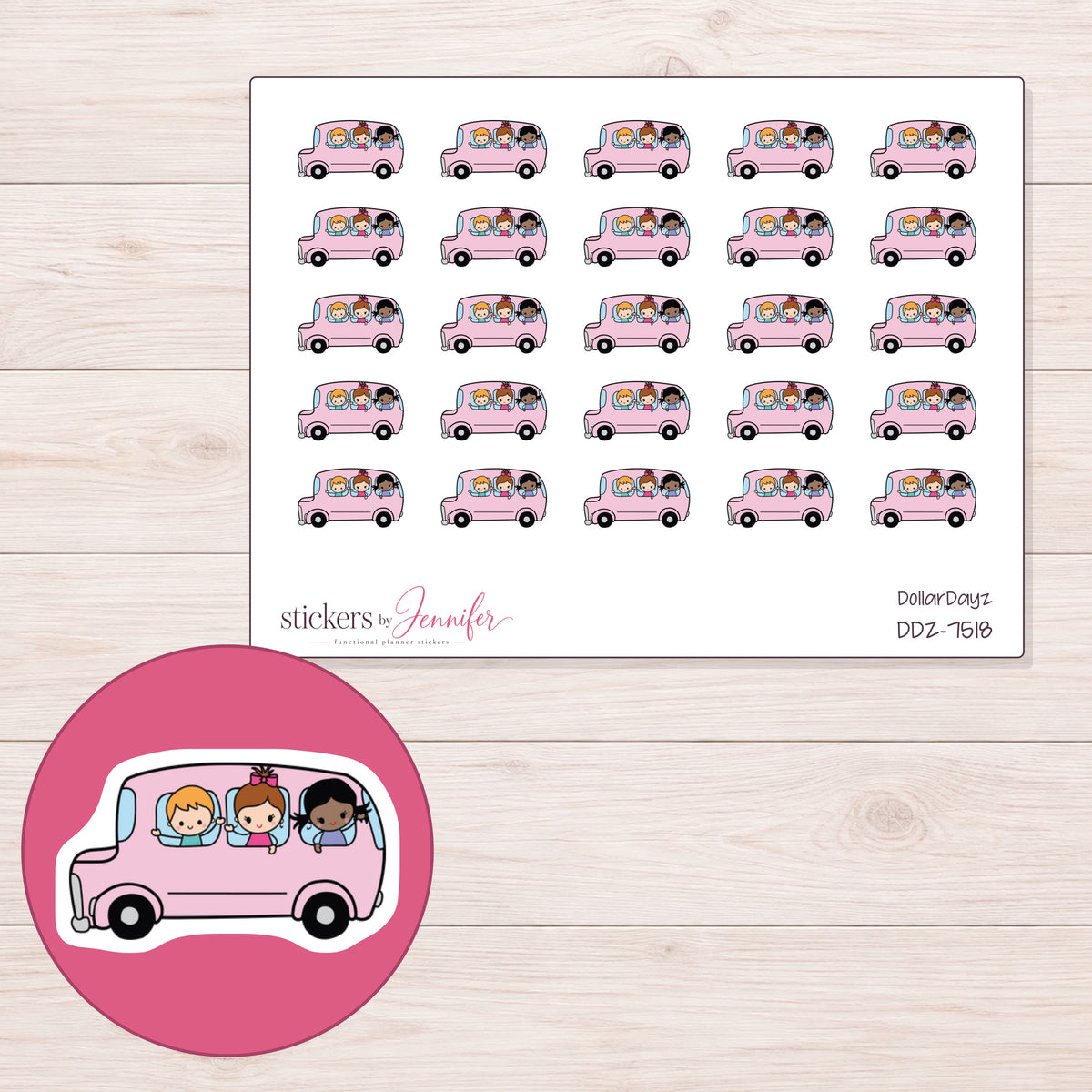 DDZ-7518 planner sticker sheet with enlarged sticker detail