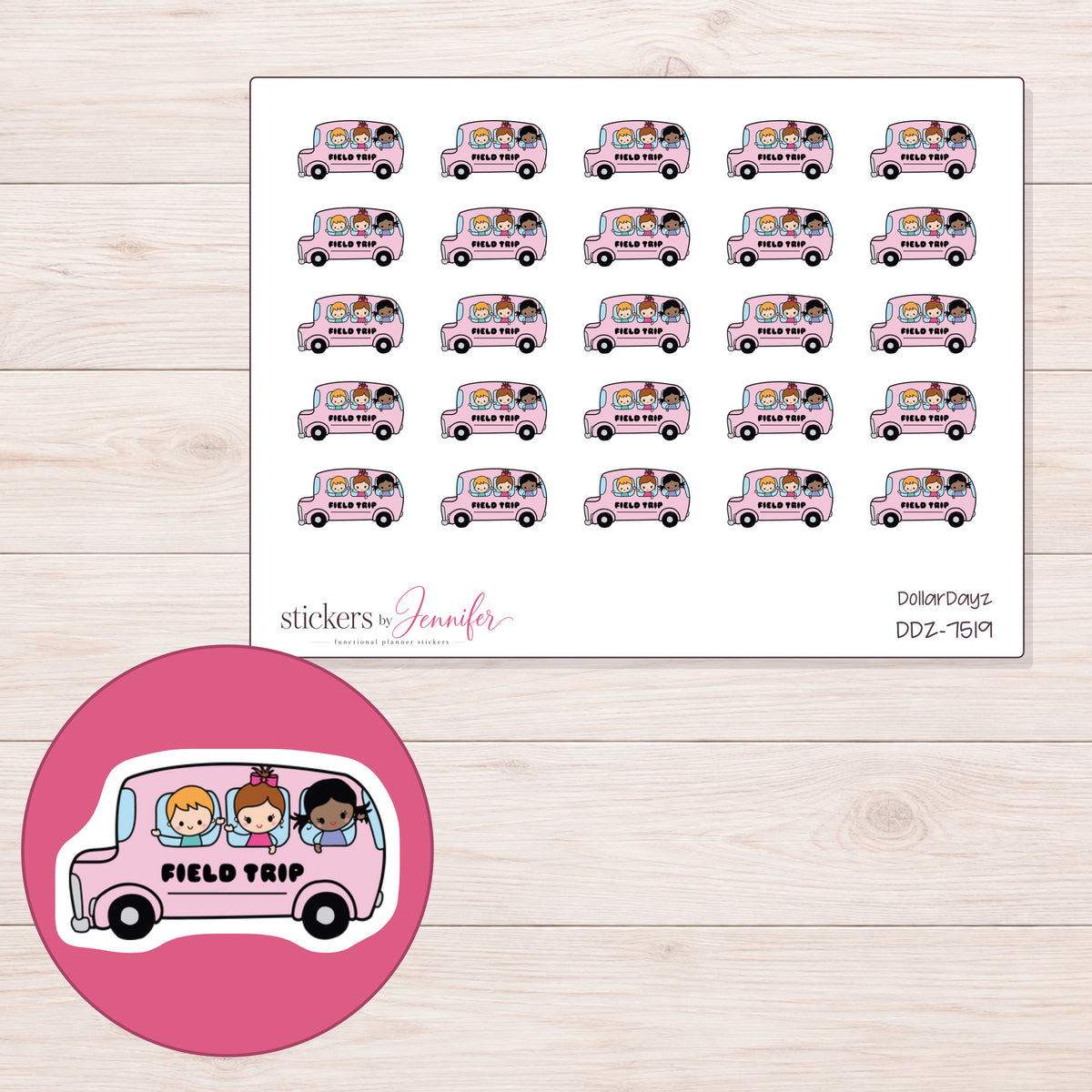 DDZ-7519 planner sticker sheet with enlarged sticker detail