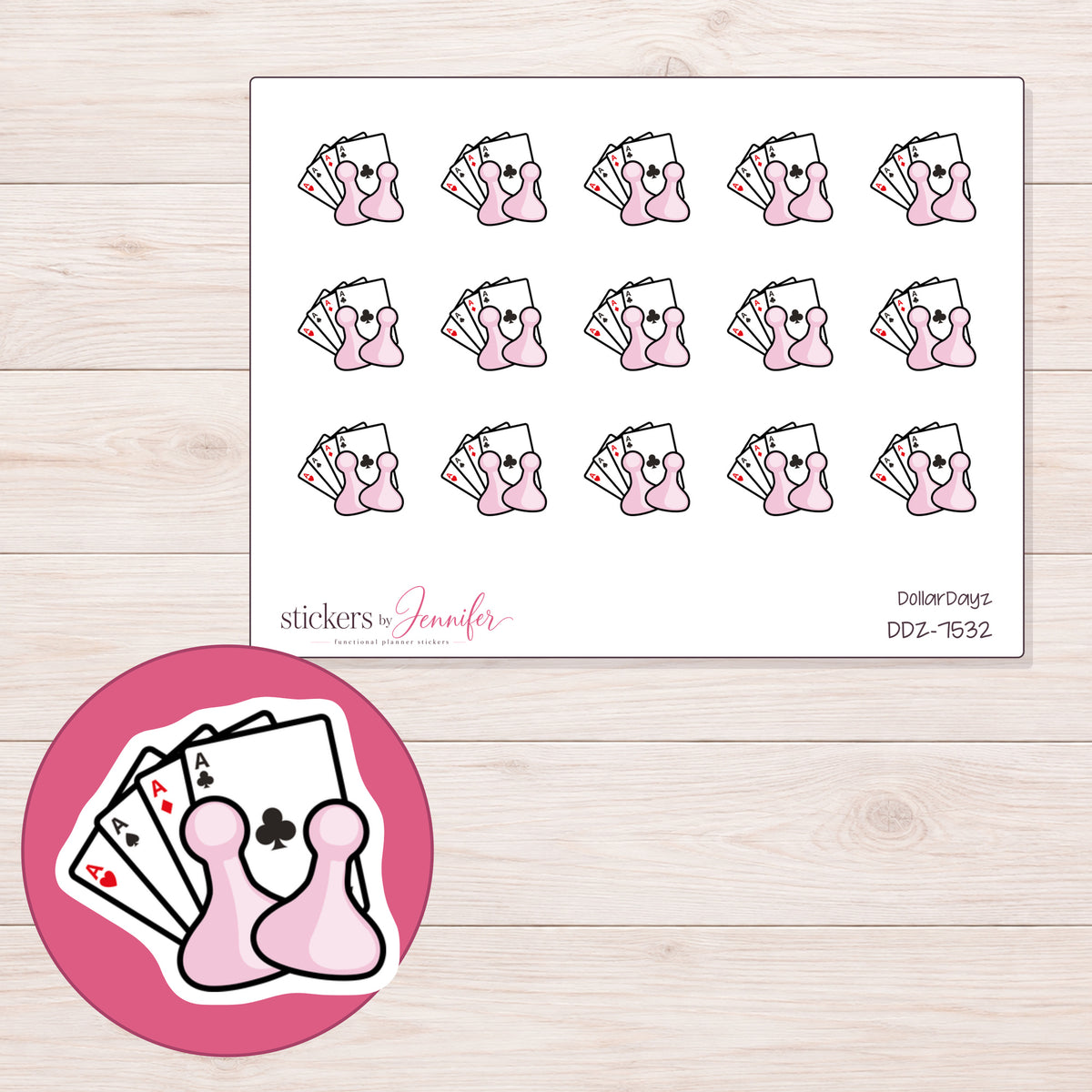 DDZ-7532 planner sticker sheet with enlarged sticker detail