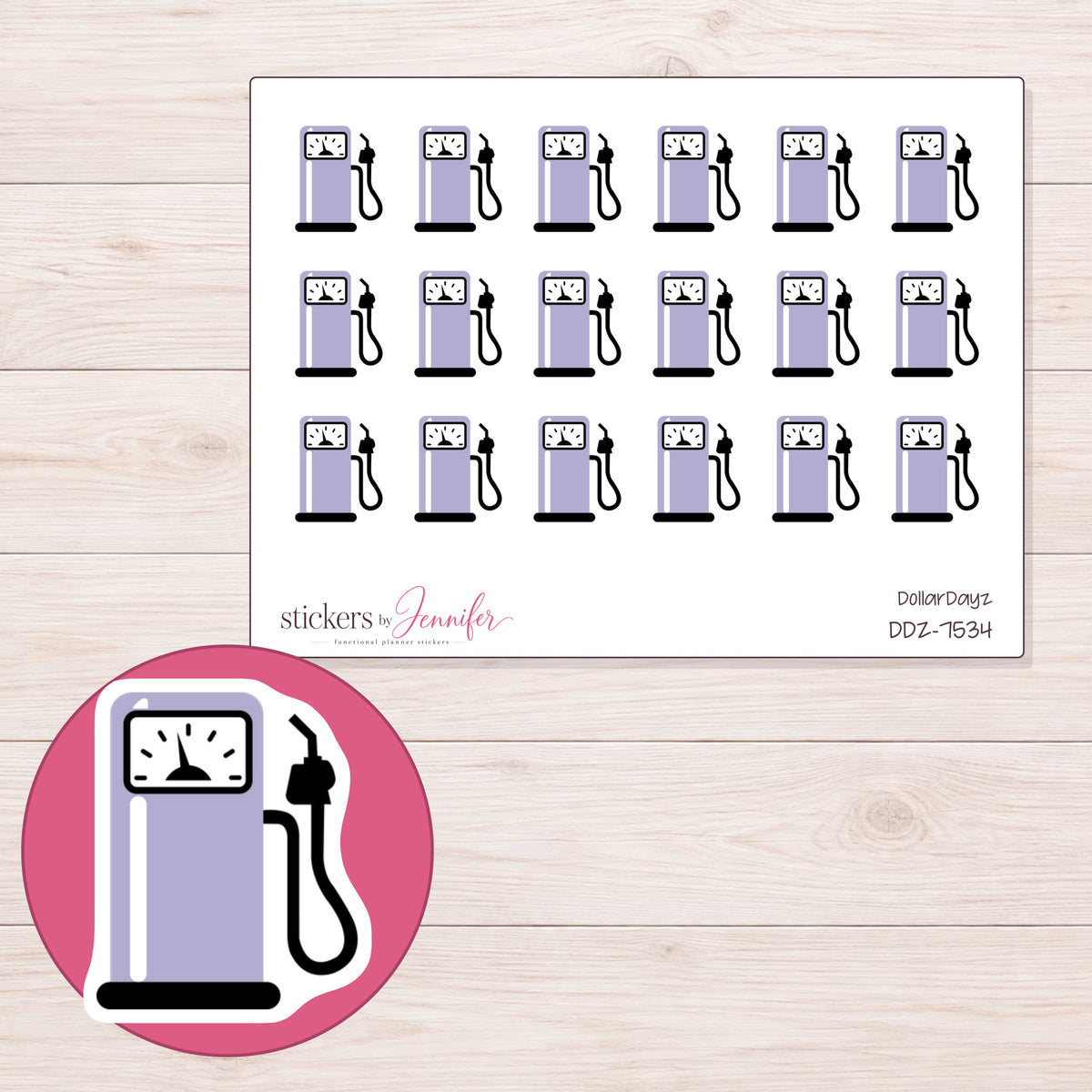 DDZ-7534 planner sticker sheet with enlarged sticker detail
