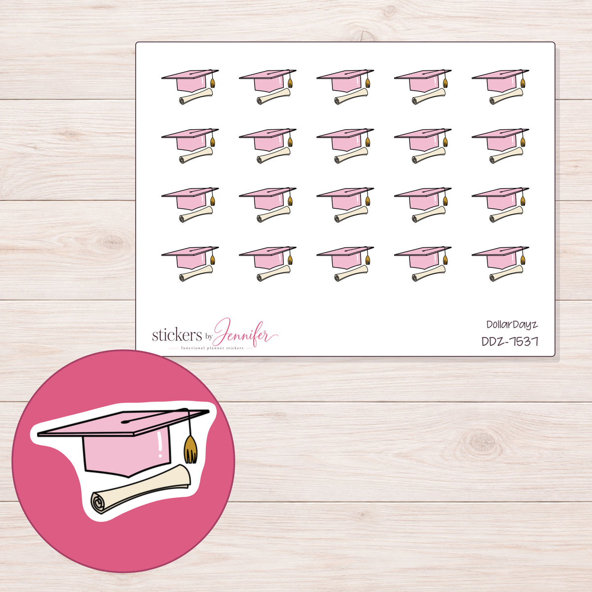 DDZ-7537 planner sticker sheet with enlarged sticker detail