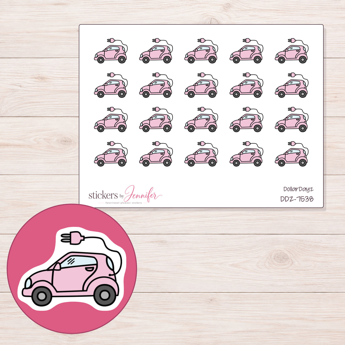 DDZ-7538 planner sticker sheet with enlarged sticker detail