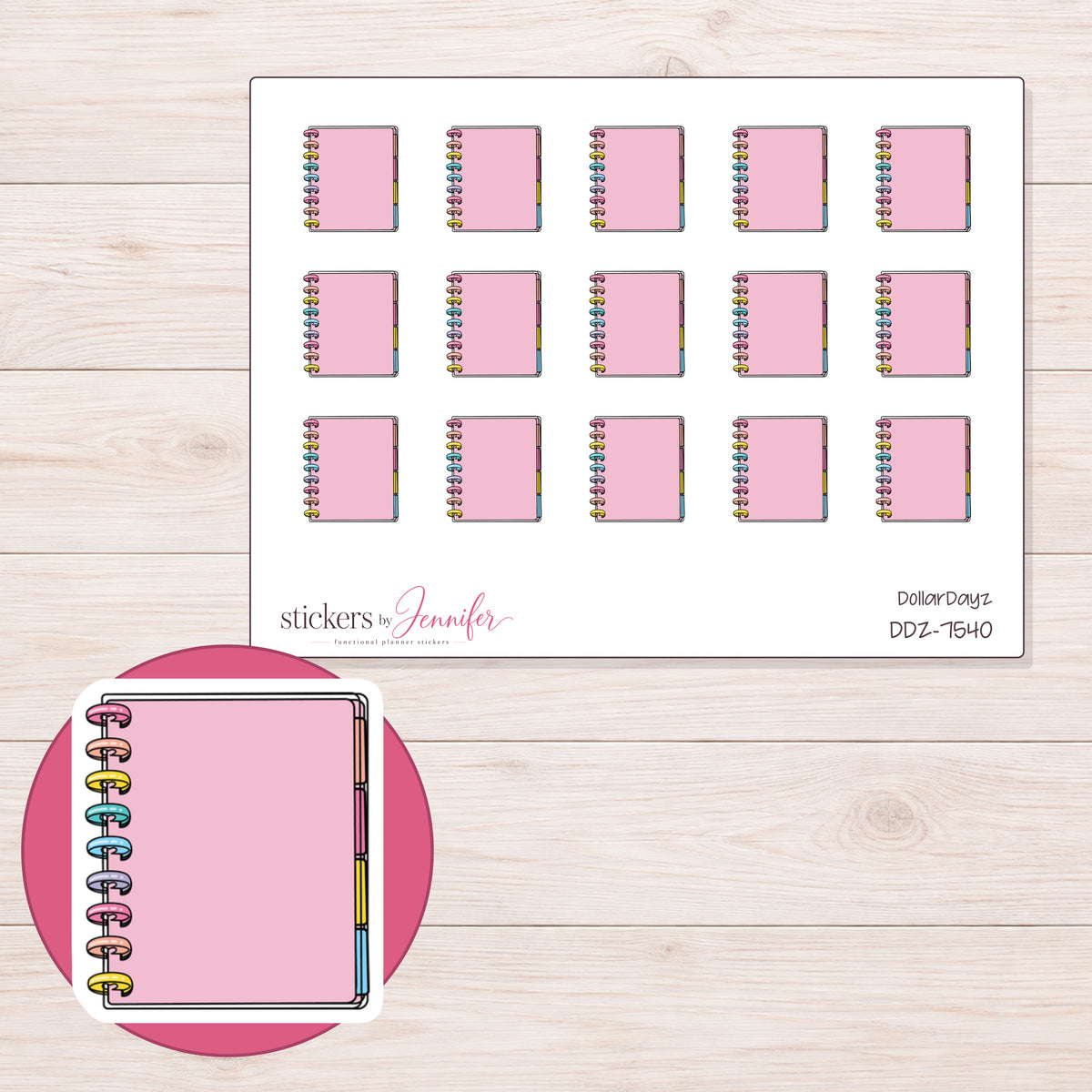 DDZ-7540 planner sticker sheet with enlarged sticker detail