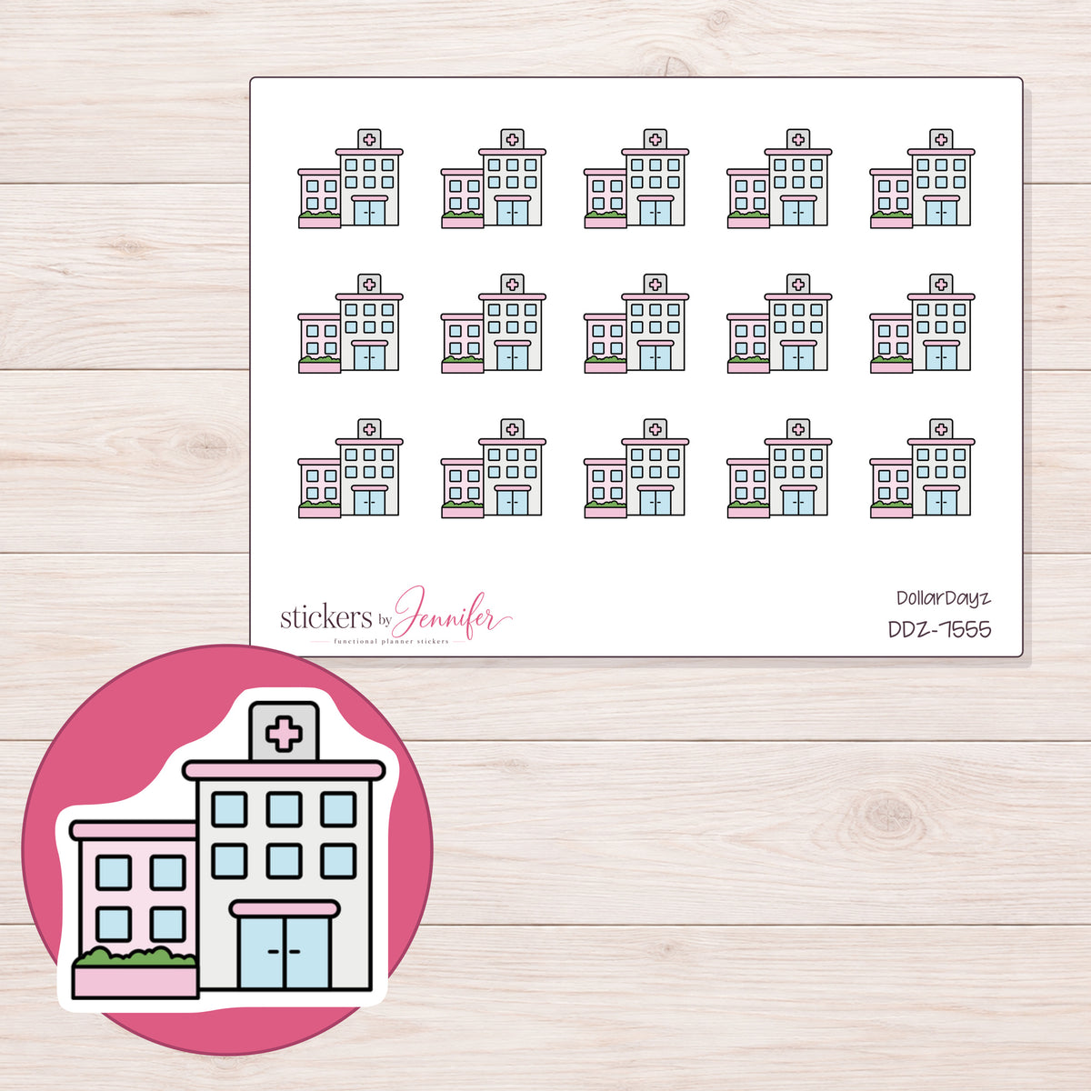 DDZ-7555 planner sticker sheet with enlarged sticker detail