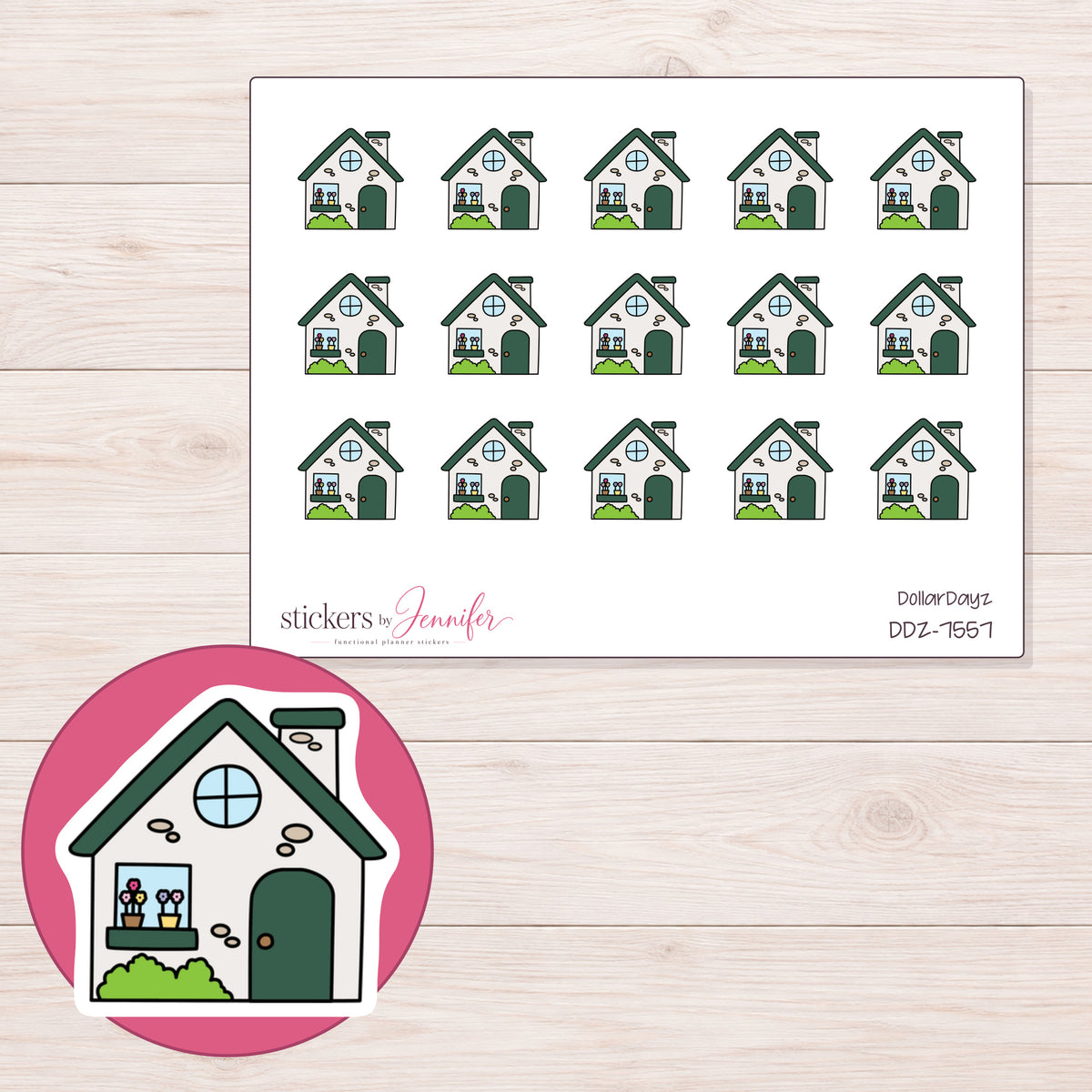 DDZ-7557 planner sticker sheet with enlarged sticker detail