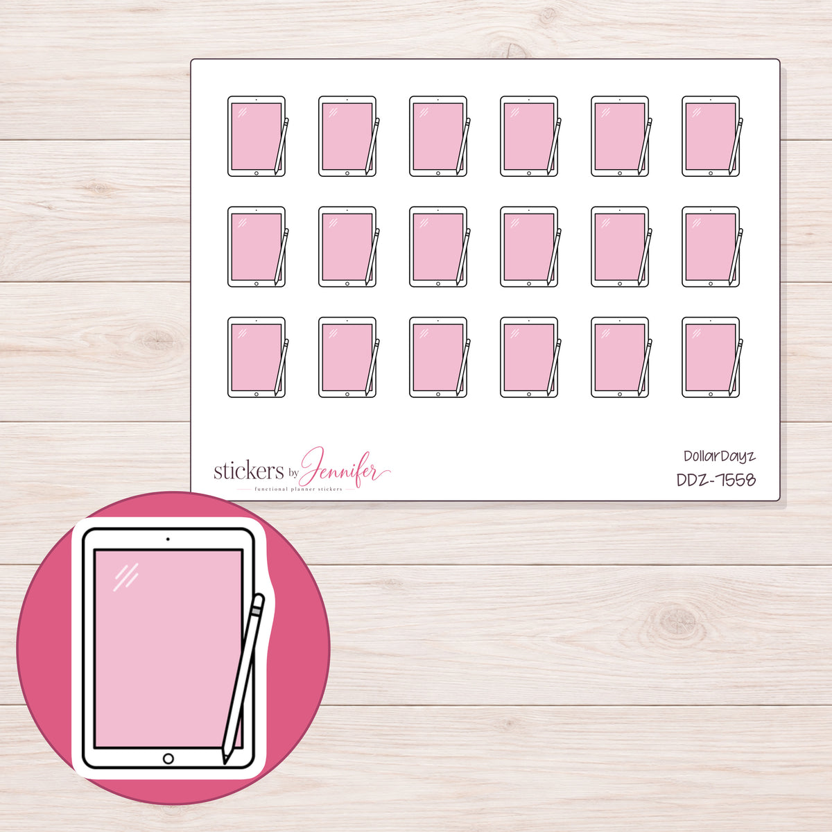 DDZ-7558 planner sticker sheet with enlarged sticker detail
