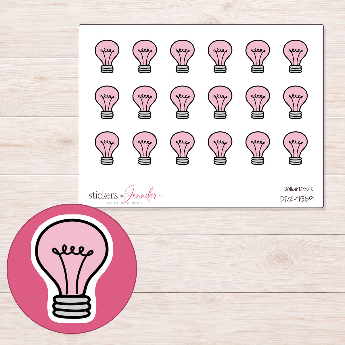 DDZ-7569 planner sticker sheet with enlarged sticker detail