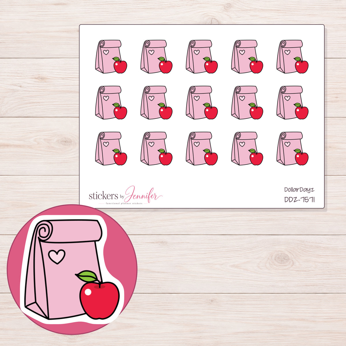 DDZ-7571 planner sticker sheet with enlarged sticker detail