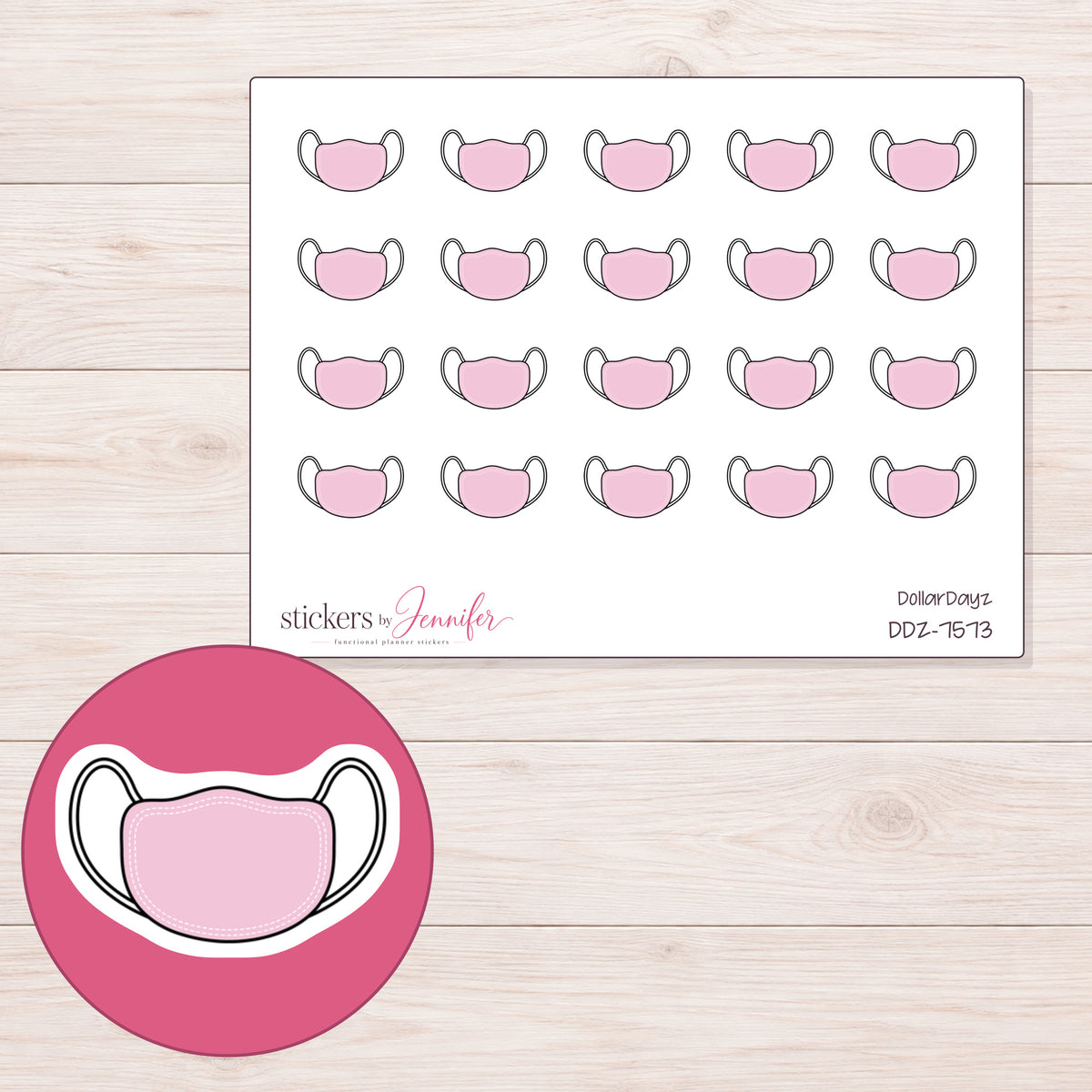 DDZ-7573 planner sticker sheet with enlarged sticker detail