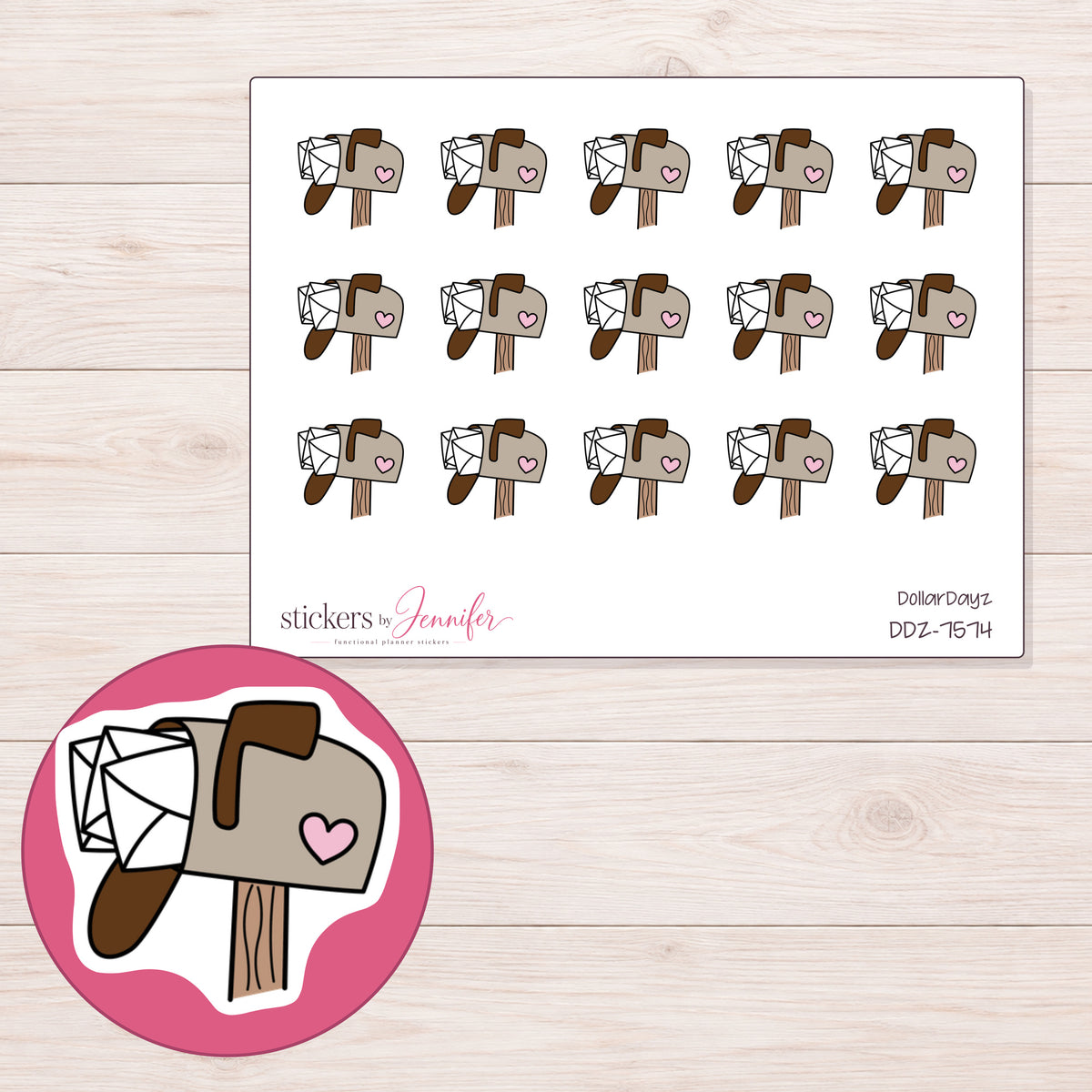 DDZ-7574 planner sticker sheet with enlarged sticker detail