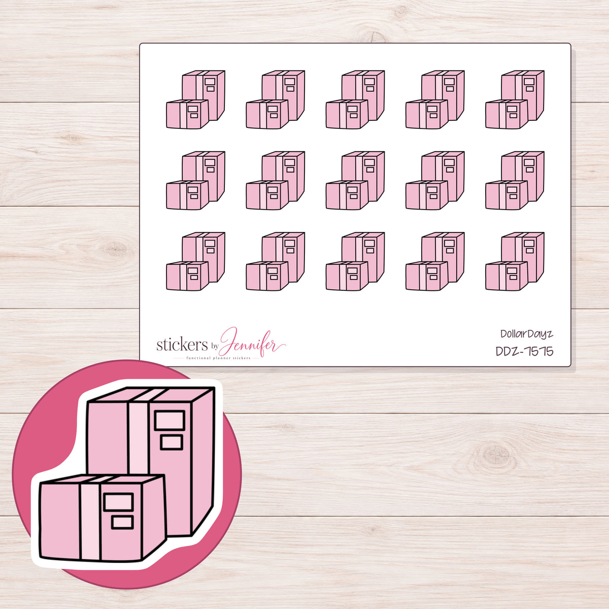 DDZ-7575 planner sticker sheet with enlarged sticker detail