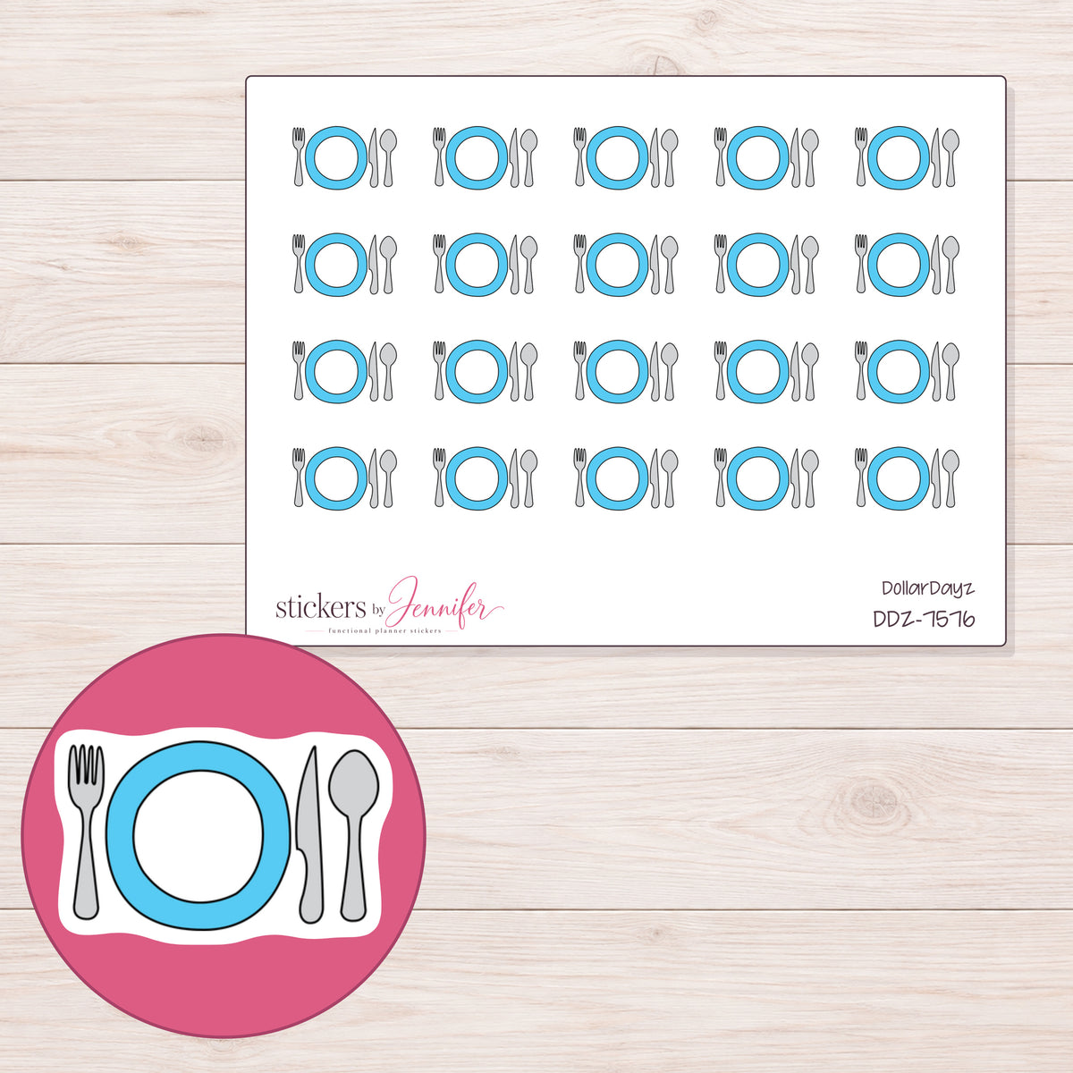 DDZ-7576 planner sticker sheet with enlarged sticker detail