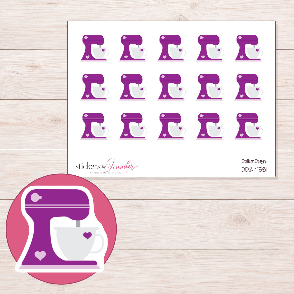 DDZ-7581 planner sticker sheet with enlarged sticker detail