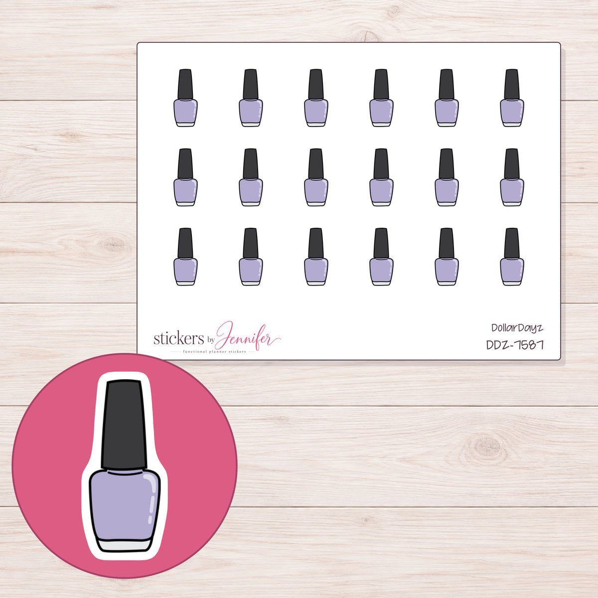 DDZ-7587 planner sticker sheet with enlarged sticker detail