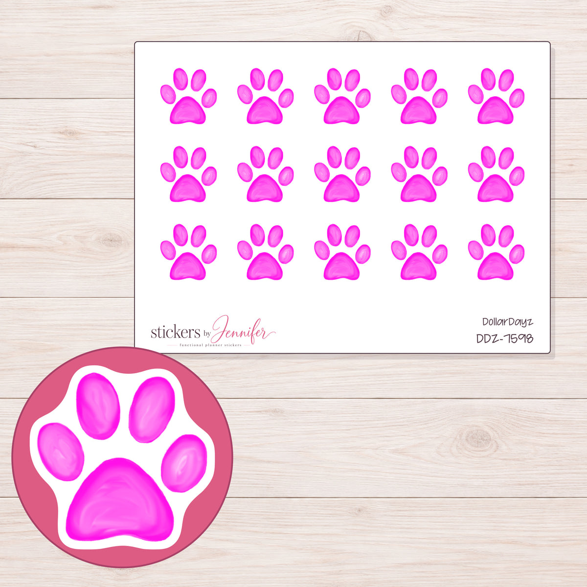 DDZ-7598 planner sticker sheet with enlarged sticker detail