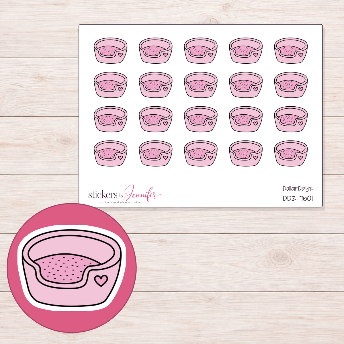 DDZ-7601 planner sticker sheet with enlarged sticker detail