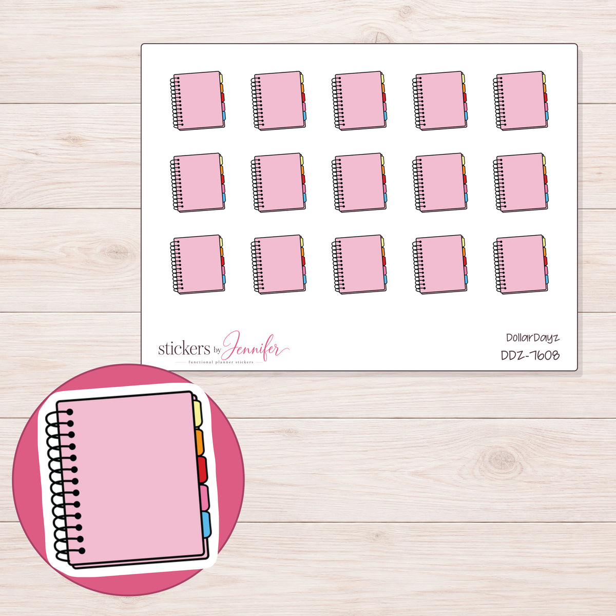 DDZ-7608 planner sticker sheet with enlarged sticker detail