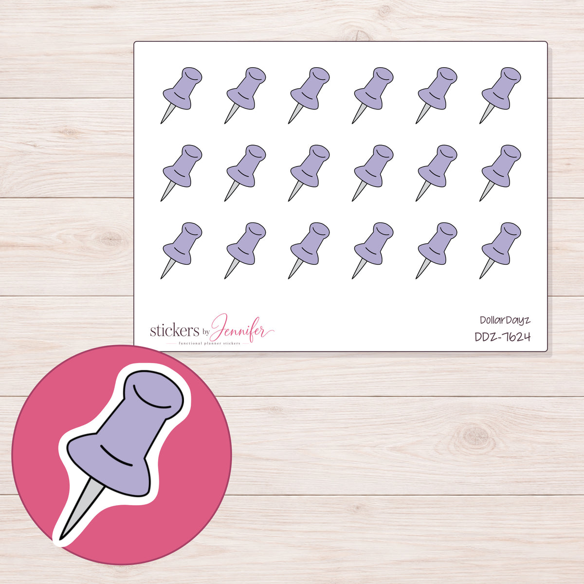 DDZ-7624 planner sticker sheet with enlarged sticker detail
