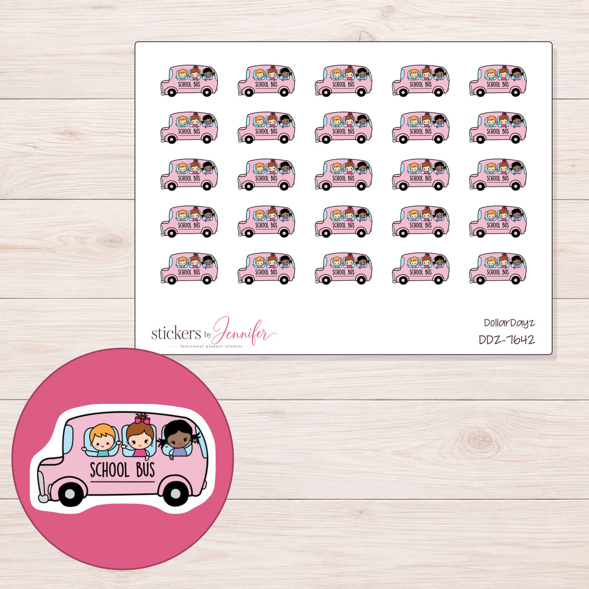 DDZ-7642 planner sticker sheet with enlarged sticker detail