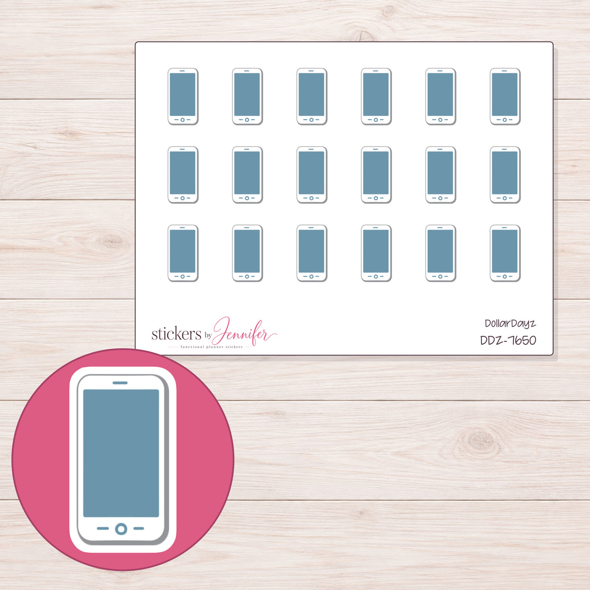 DDZ-7650 planner sticker sheet with enlarged sticker detail