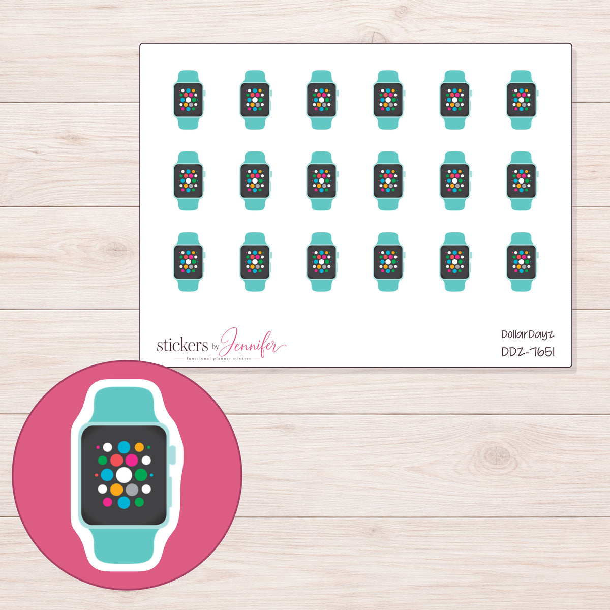 DDZ-7651 planner sticker sheet with enlarged sticker detail