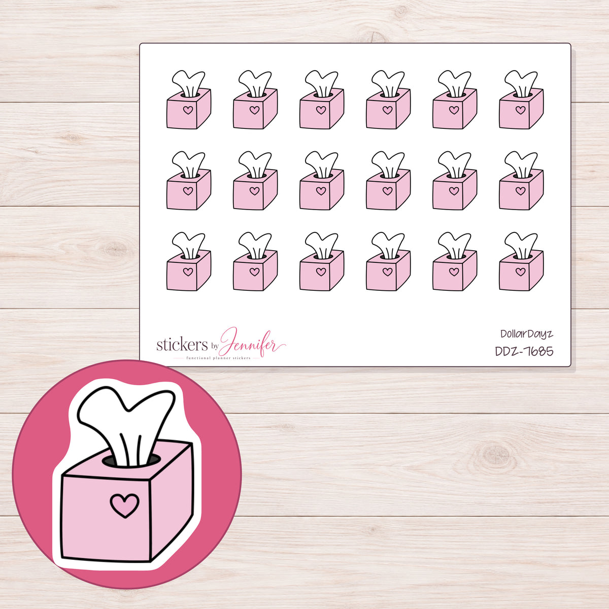DDZ-7685 planner sticker sheet with enlarged sticker detail