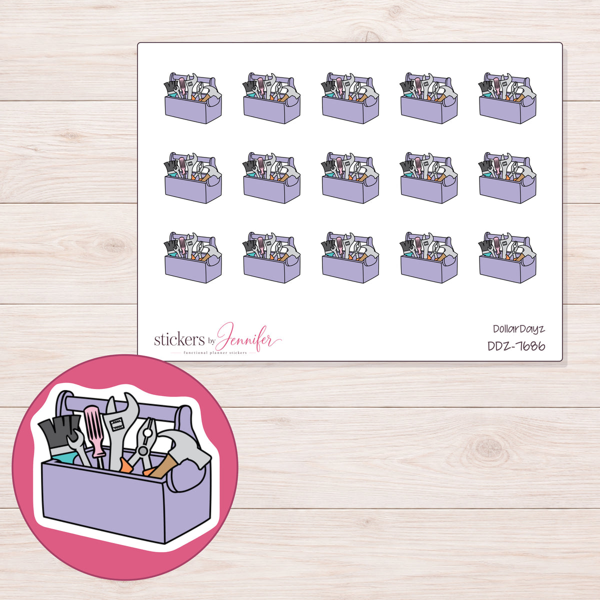 DDZ-7686 planner sticker sheet with enlarged sticker detail
