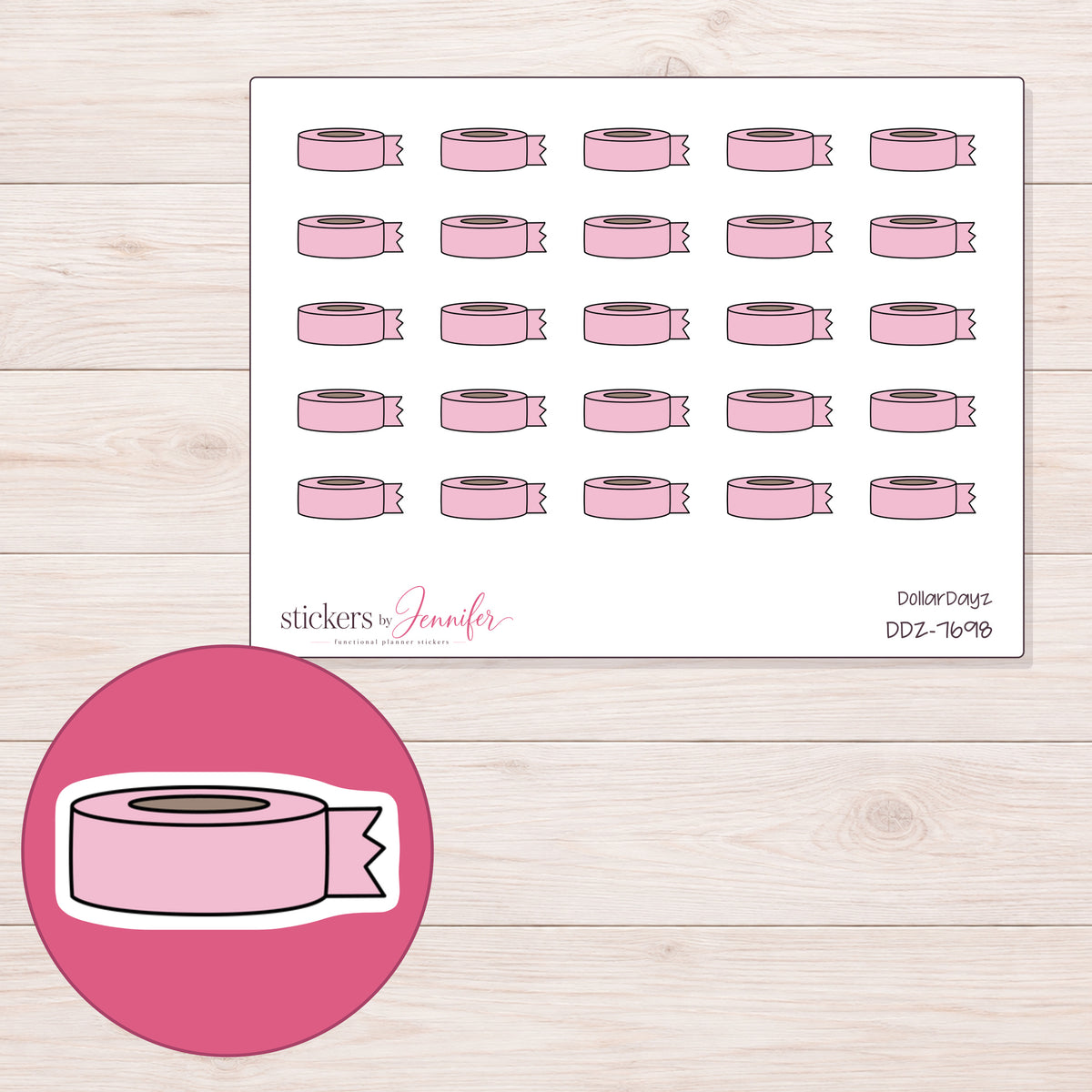 DDZ-7698 planner sticker sheet with enlarged sticker detail