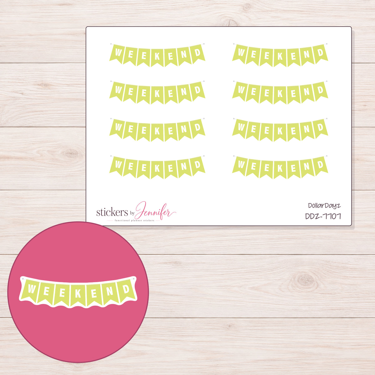 DDZ-7707 planner sticker sheet with enlarged sticker detail