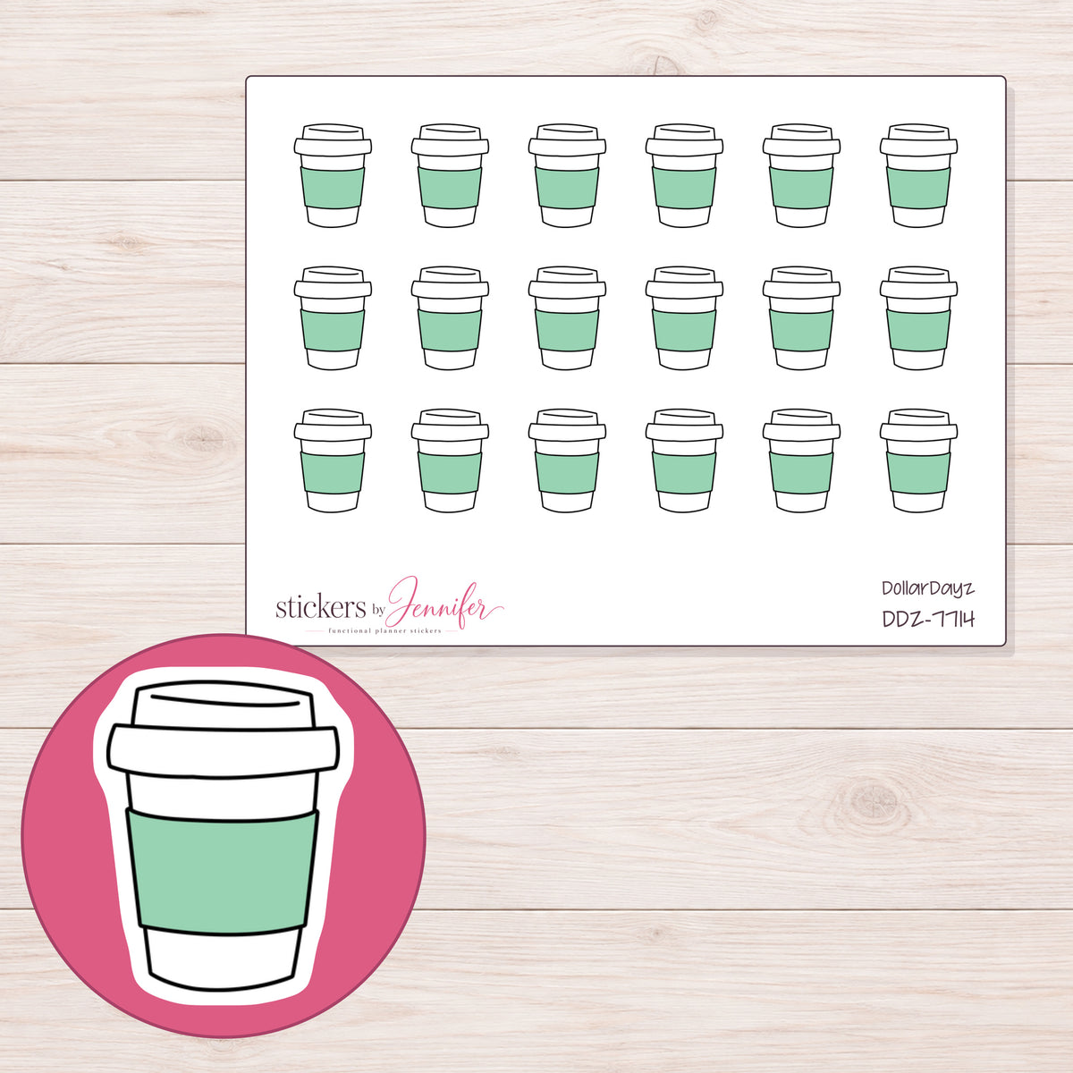 DDZ-7714 planner sticker sheet with enlarged sticker detail