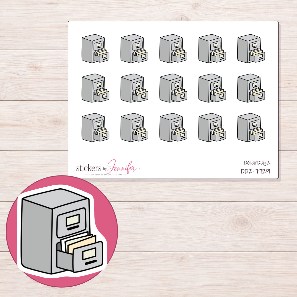 DDZ-7729 planner sticker sheet with enlarged sticker detail