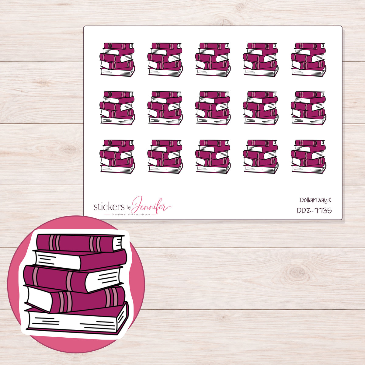 DDZ-7735 planner sticker sheet with enlarged sticker detail