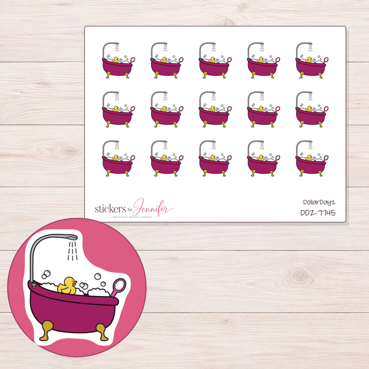 DDZ-7745 planner sticker sheet with enlarged sticker detail