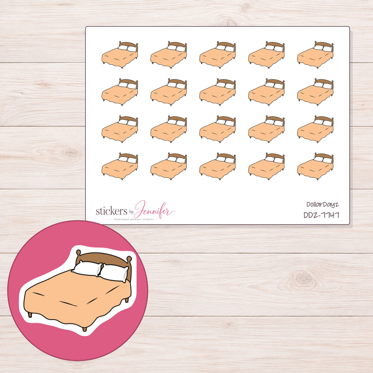 DDZ-7747 planner sticker sheet with enlarged sticker detail