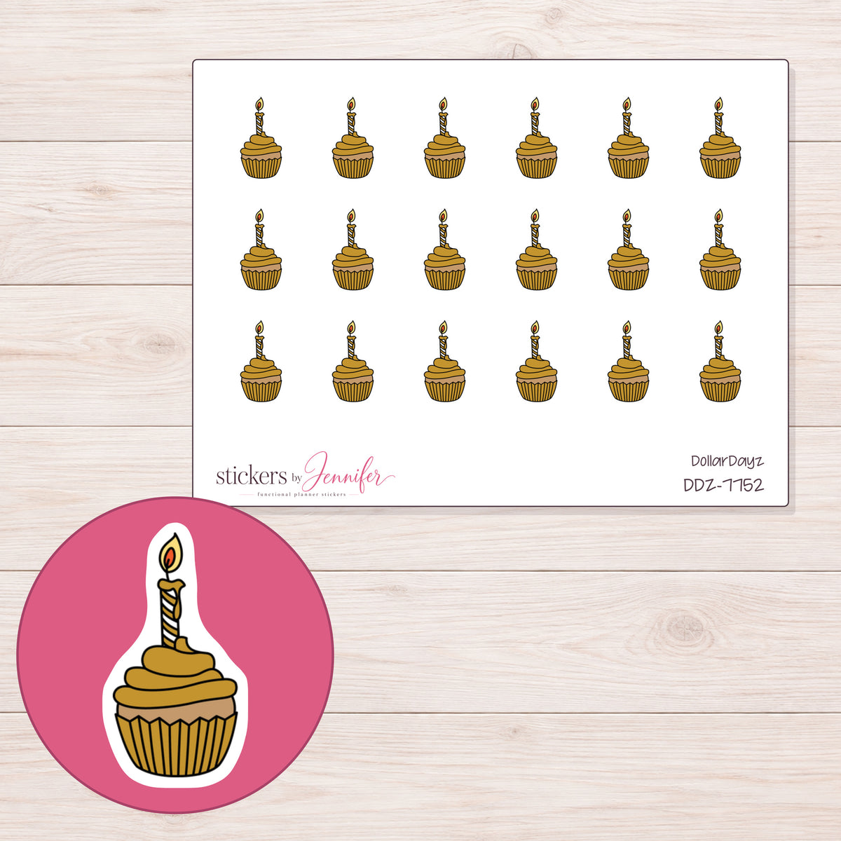 DDZ-7752 planner sticker sheet with enlarged sticker detail