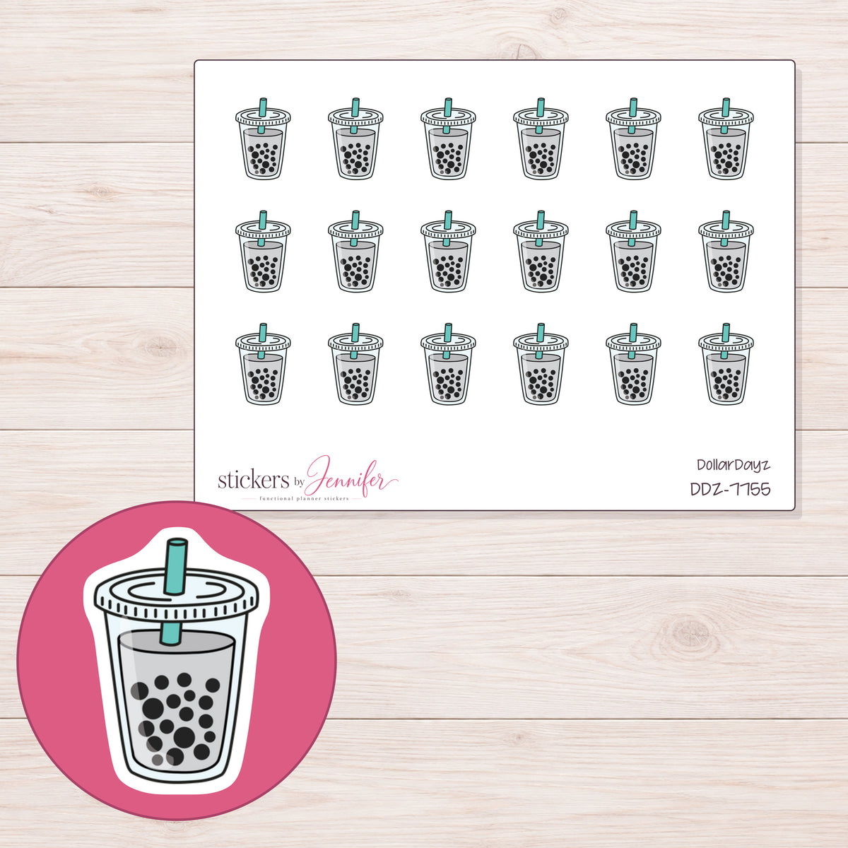 DDZ-7755 planner sticker sheet with enlarged sticker detail