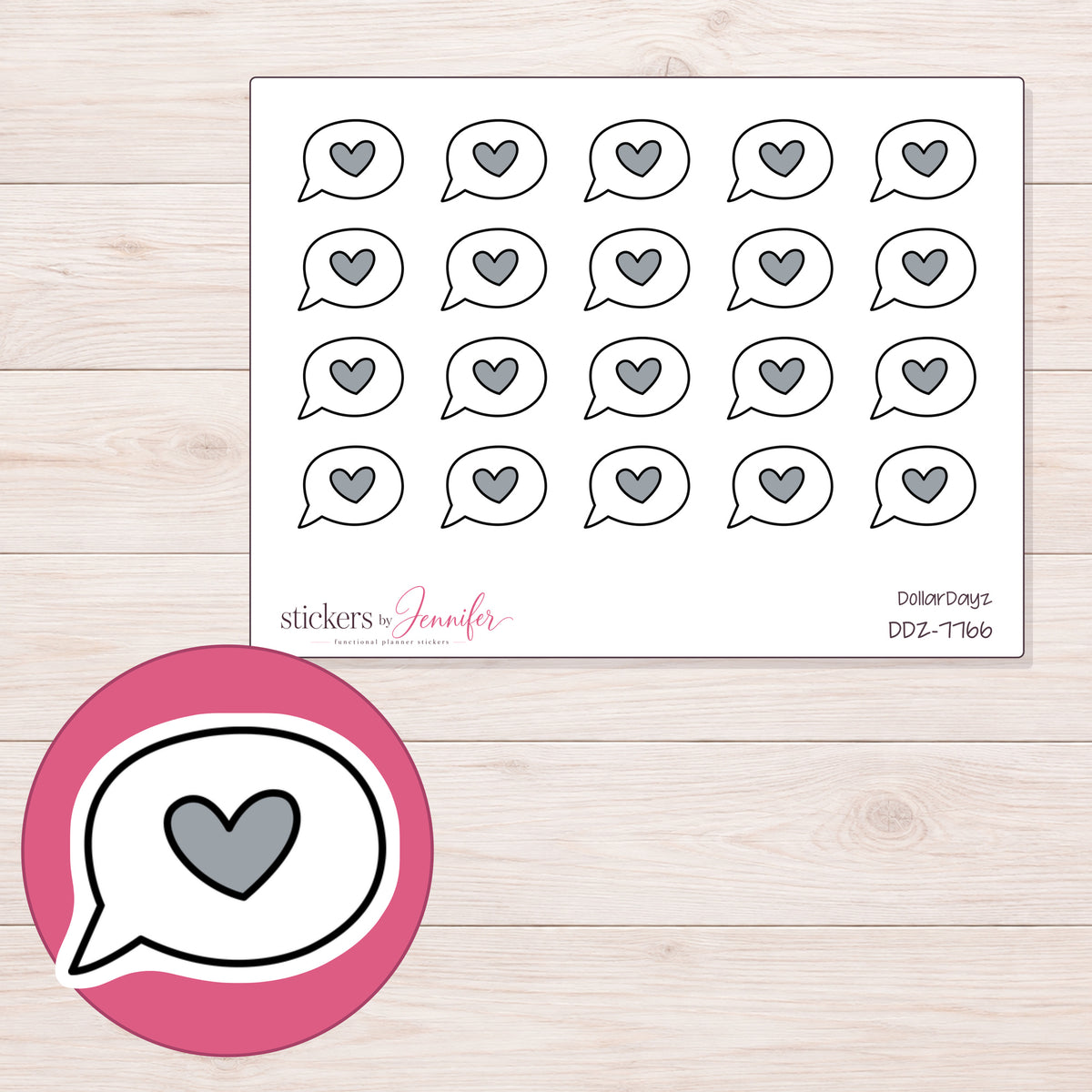 DDZ-7766 planner sticker sheet with enlarged sticker detail
