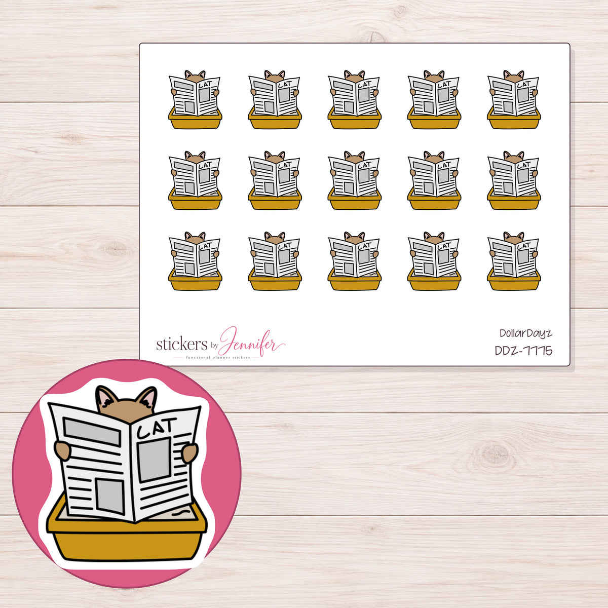 DDZ-7775 planner sticker sheet with enlarged sticker detail